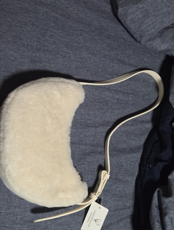 Handbags - Cream Faux Shearling Crescent Crossbody Bag